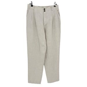 Garnet Hill Straight-Leg Linen Trousers in Natural Pinstripe Size 6